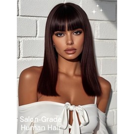 MURAME Bob Wig Human Hair 210% Density Bob Wig with Bangs 100% Human Hair Wigs for Black Women Pre-Bleached Glueless Straight Bob Wigs(14Inch)