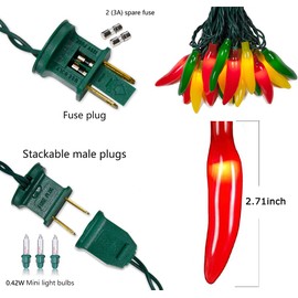 Pallerina Multi-Colored Chili Pepper String Lights, 13.6FT Hot Chili Pepper Lights with 35 Christmas Warm White Chili Pepper Bulbs(2 Spare) UL Listed for Outdoor Indoor Kitchen Garden Patio Decoration