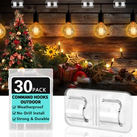 HOOPLE 30PACK Hooks for Outdoor String Lights Clips, Heavy Duty Cable Clips for Hanging Christmas Lighting, with Waterproof Adhesive Hooks for Outdoor String Lights, USB Cable Clips, Cord Organizer