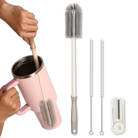 Fojaglad 15.7" Bottle Brush Set - 4 Pack Water Bottle and Straw Cleaner Brush with Long Handle for Hydro Flasks, Sports Bottles, Tumblers, Glassware, Narrow Neck Containers