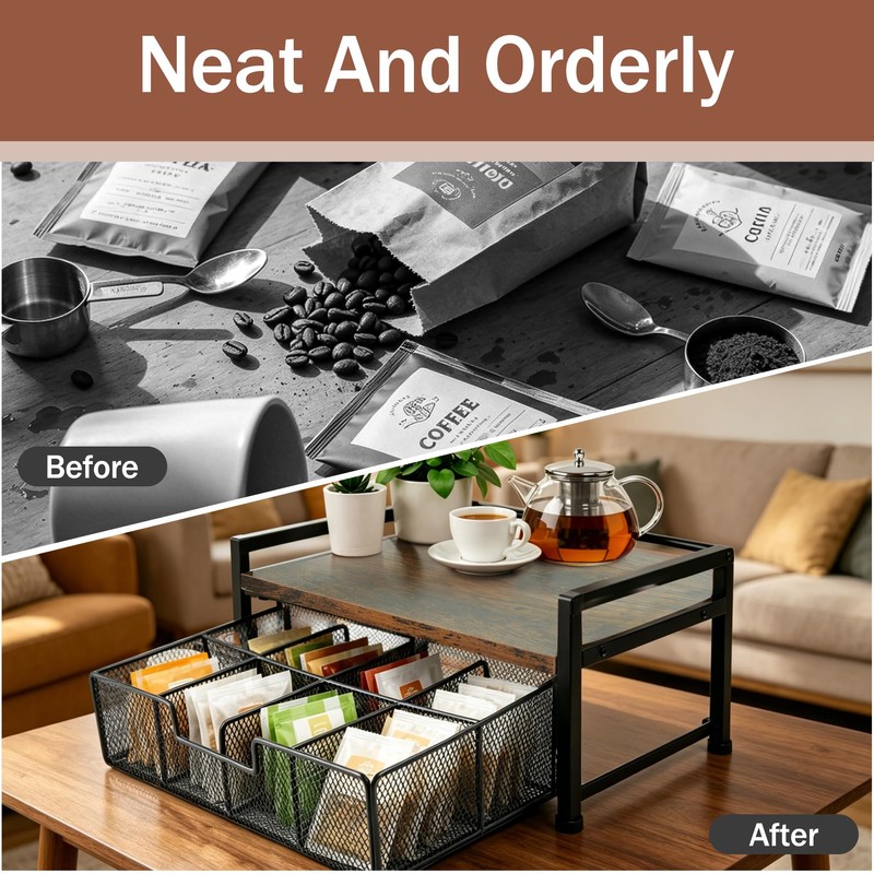 QTRQTR Tea Bag Organizer And Storage with Drawer Teabag Holder