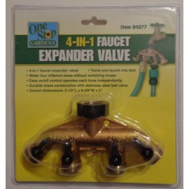One Stop Gardens 4 Way Garden Hose Connector Splitter Spigot Faucet Connection Brass Shutoff Four