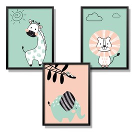 Kindsblick Set of 3 Posters for Children's Rooms – DIN A4 Children's Posters for Boys and Girls – Colourful Jungle Animals Motif – Beautiful Decoration for Any Children's Room