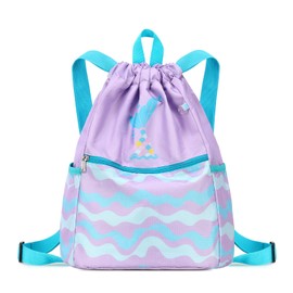 Ryushoyo Rainbow Mermaid Drawstring Backpack String Bag Lightweight Gym Bag Sackpack Sports Backpack for Women Girls Gym Shopping Sport Yoga Blue Purple