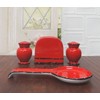 ACK Hand Painted Ceramic Ruffle Red 4PCs Table/Stove Top Set,