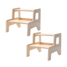 OgiOgi Toddler Step Stool, 2 Step Wooden Toddler Kitchen Stool Helper for Bathroom Sink, Toilet & Potty Training, 330lbs Capacity Stools for Kids with Safe Non-Slip Pads and Handles-Honey Beige(2PCS)