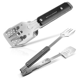 STAHLWERK BBQ Multitool 4-in-1 Barbecue Cutlery with Barbecue Tongs, Barbecue Fork, Turner and Bottle Opener