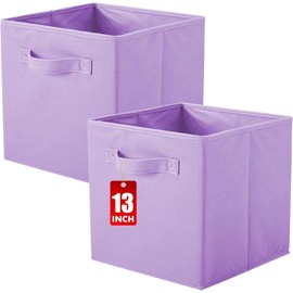 powerking Cube Storage Boxes, Foldable Fabric Storage Bins And Cloth Storage Organizer Drawer For Shelves, Closet And Toys Storage, 13 X 13 X 13 INCH, 2 Pack (Lavender)