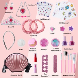 37 Pcs Kids Makeup Kit for Girls, Washable Makeup Set with Pink Shell Bag, Real Cosmetic Toy for Princess Christmas Birthday Gifts
