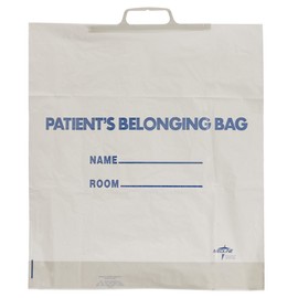 Medline Plastic Patient Belongings Bag with Rigid Handle, Printed, White, 18" x 20" x 4", Hospital Essentials, Pack of 250