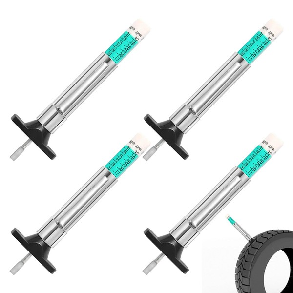 4 Pcs 32 nds/25 mm Stainless Steel Tire Tread Depth Gauges UK,Wear-resistant Precise Measurements Color Coded Tool for Cars Trucks Motorcycles (Sliver)