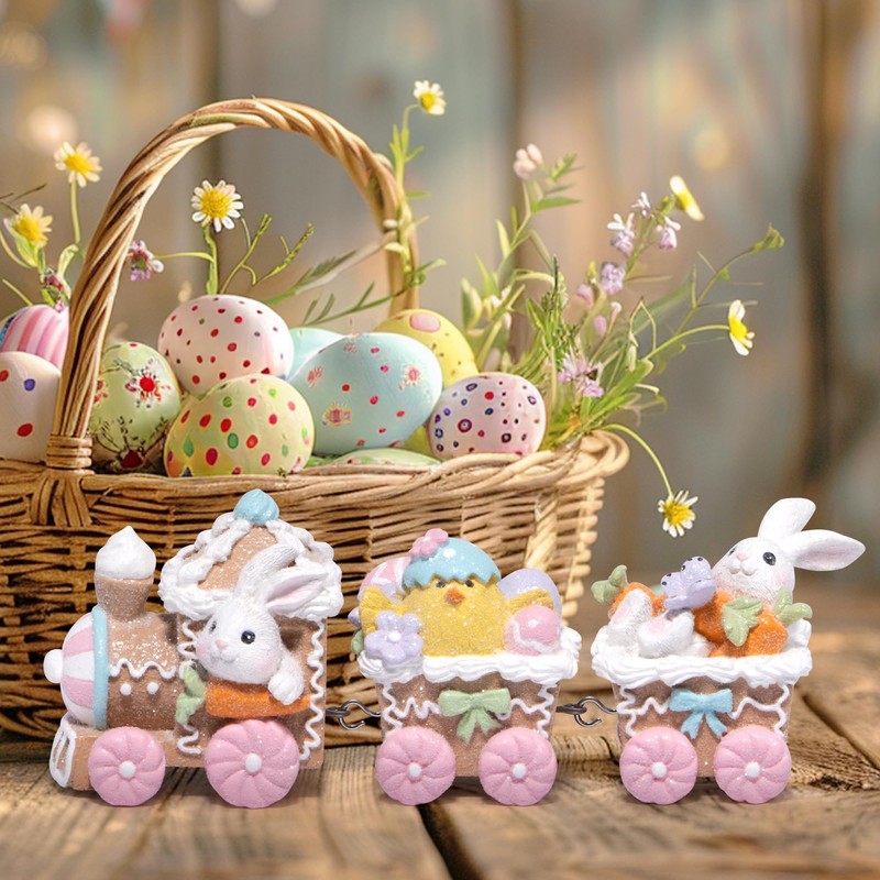 Hodao Easter Train Figurine Handcrafted Bunny and Chick Decoration Adorable