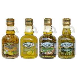 Mantova Grand'Aroma Extra Virgin Olive Oils, Variety Gift Set, 8.5 oz Bottles, Rosemary, Lemon, Pasta & Sugo, Pizza & Pizza Flavors, Made in Italy (Pack of 4)