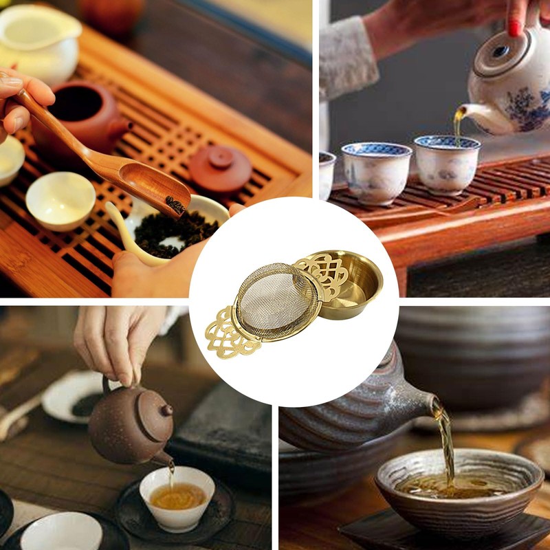 Moicstiy 4 Pack Tea Strainers with Drip Bowls, Stainless Steel