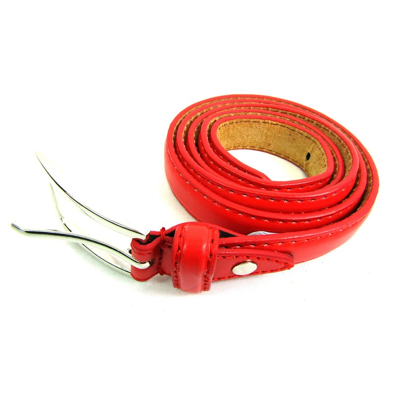 Ladies Skinny Leather Belt (34" to 37" LARGE, RED)
