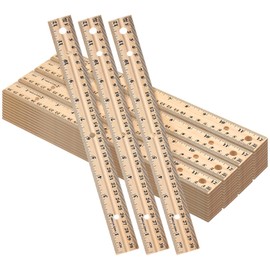 AmazingSpark 144 Pack Wooden Ruler 12 Inch (30cm) Bulk Wood Measuring Ruler Straight Metal Edge with 4 Holes for School Office Drafting Classroom Supplies, 2 Scale