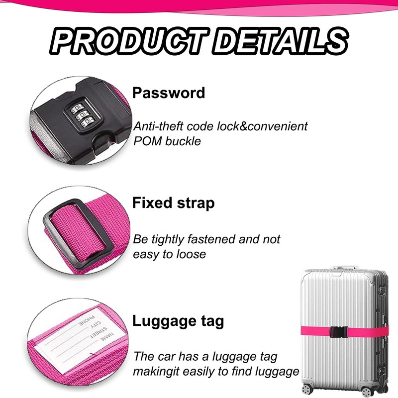 Luggage Strap with Combination Lock, Pack of 2 Luggage Strap,