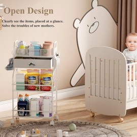 Baby Diaper Caddy Cart Organizer -3 Tier, Bedside Nursery Essentials Cart & Storage Holder for Newborn Baby Stuff, 2+1 Dividers, 1 Drawer,Rolling Utility Cart for Bedroom,Changing Table, Crib