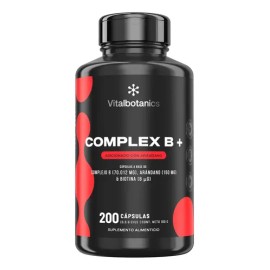 VITAL BOTANICS | Complejo B Completo Con Biotina | Vitaminas B1, B2, B3, B5, B6, B12, Niacina Y Arándano | 200 Cápsulas | Complex B + Energía Y Rendimiento | Suplemento Sin Aditivos Ni Gluten