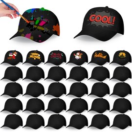 JaGely 30 Pcs DIY Baseball Caps, DIY Creative Painting Hats Adjustable Baseball Hat Outdoor Sports Caps for Camp, Birthday Party, Painting, Activity (Black)