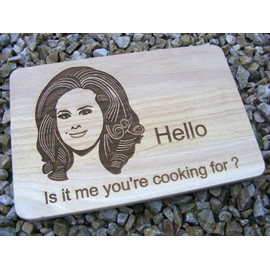 Adele Hello Chopping Cutting Cheese Board Place MAT Engraved Wooden Hardwood Kitchen Cooking Baking Wood Fun Novelty Birthday Present Gift (24x17 cm)