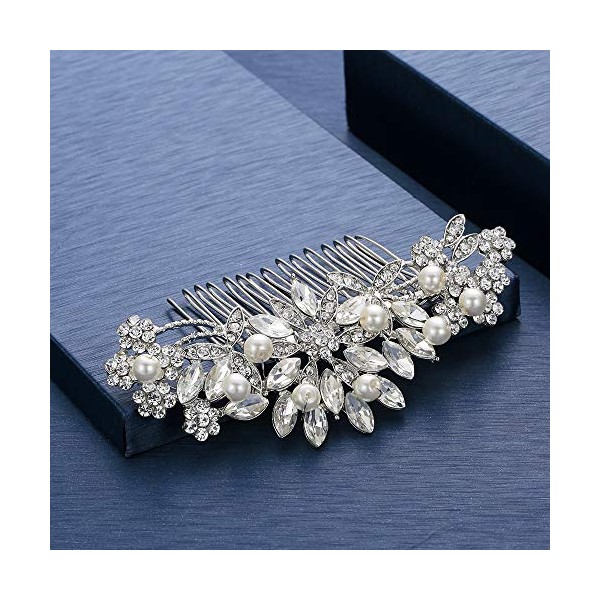 Hapibuy Crystal Wedding Hair Comb Bridal Hair Comb Pearl Wedding Headpiece Silver Hair Accessories