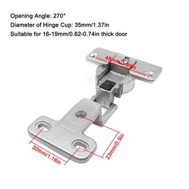 270 Degrees Folding Hinge, Zinc Alloy Furniture Door Hinges Large Angle Cabinet Door Fixing Accessories for Wardrobe Cupboard Closet, Pack of 2 (3/4)