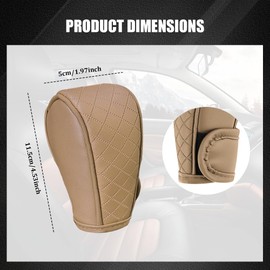 HQRNYP Leather Car Gear Shift Knob Cover, Gear Shifter Cover, Upgraded Anti-Slip Design Stick Shift Knob Covers, Soft Breathable Universal Automotive Shift Knobs Decoration for Most Cars (Beige)