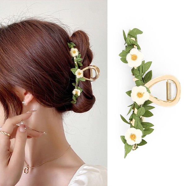 Bohend Large Flower Hair Claw Leaf Thick Hair Clip Strong Large Wedding Hair Styling Accessories for Women Girls