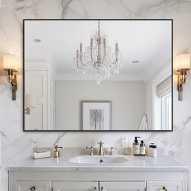 Furnbar Bathroom Mirror 40" x 30", Large Rectangle Wall Mirror, Black Metal Frame Wall Mounted Mirrors for Bathroom, Vanity, Bedroom, Entryway Decor(Horizontal/Vertical)