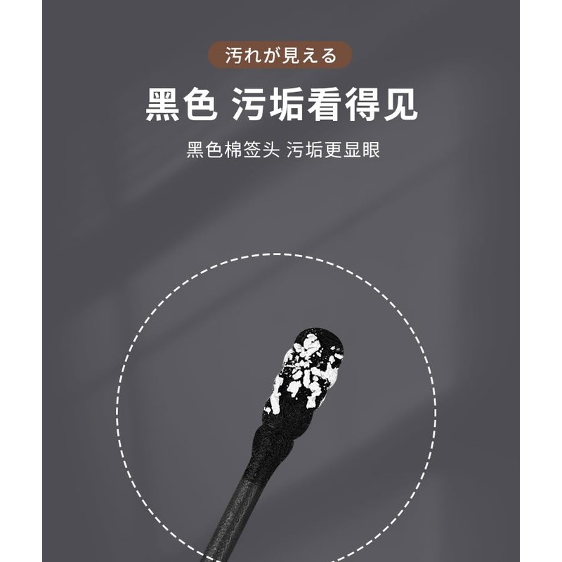両頭ダブルへッ綿棒 スパイラル 黒/白綿棒 持ち運びに便利です 100本入 抗菌 耳そうじ、メイク、PCの掃除 (黑)