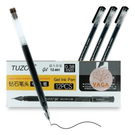 Plumas Roller Gel Tuzoo Negro 0.38mm Punto Fino Pack 12 Unidades Modelo TZ-801