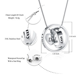 Two Circle - No Longer By My Side,Forever In My Heart Stainless Steel Cremation Pendant Urn Necklace For Ashes For Mom/Dad/Son