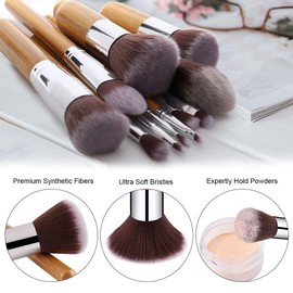 BS-MALL Makeup Brush Set 11Pcs Bamboo Synthetic Kabuki Brush Set Foundation Powder Blending Concealer Eye shadows Blush Cosmetics Brushes with Organizer Bag & Makeup Sponge