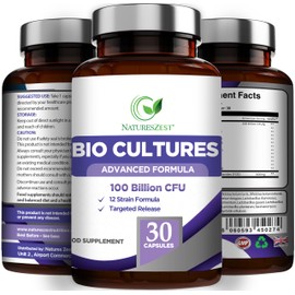 Bio Cultures Complex Probiotics 100 Billion CFU with Prebiotics – Lactobacillus Plantarum & Saccharomyces Boulardii Probiotic - 30 Vegan Capsules – Probiotics for Women & Men – Packaging May Vary