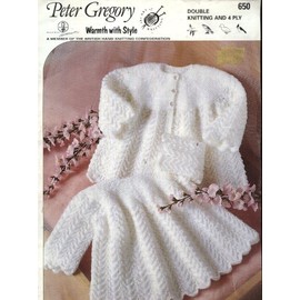Peter Gregory Knitting Pattern 650 : Baby Dress and Matinee Coat (16-20in) (Double Knitting or 4ply)