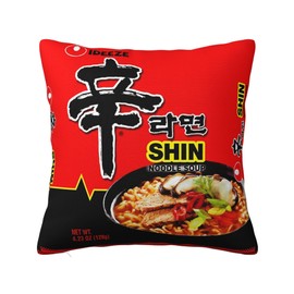 Dujunex Shin Ramyun Spicy Velvet Throw Pillow Covers Cushion Case for Soft Home Decor Bed Couch Car Living Room 18x18 Inch