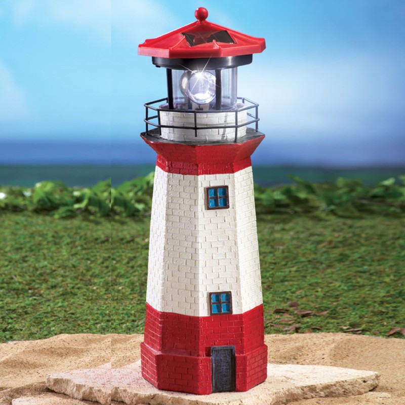 Jumbl 15" Red Solar Lighthouse with Rotating LED – Nautical