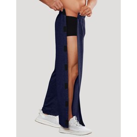 Deyeek Men's Tear Away Pants 2 Side Snap Open Bottom Sweatpants Loose Fit Casual Post Surgery Pants with Pockets Dark Blue
