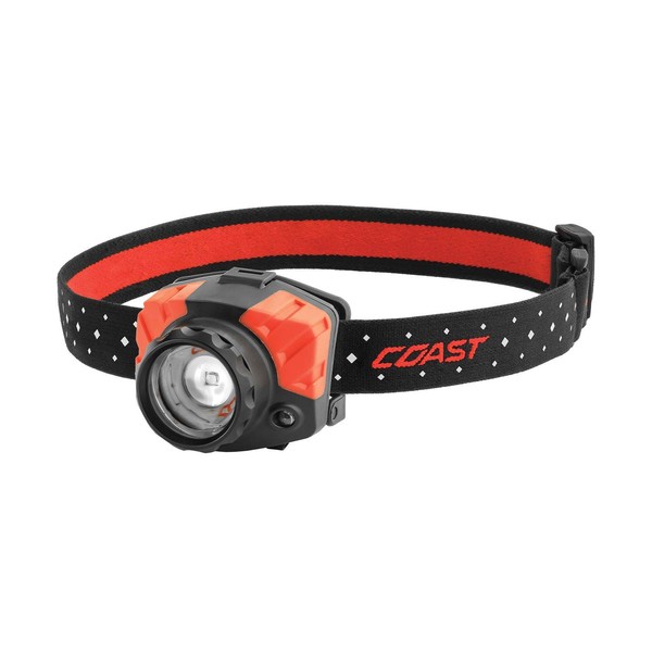 Coast FL85 615 Lumen Dual Color Pure Beam Focusing LED Headlamp with Twist Focus Hinged Beam Adjustment, Hard Hat Compatibility and Reflective Strap, Red