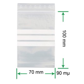 HeiGroup - HeiZip 100 x Ziplock Bags with Labelling Strips 70 x 100 mm, 90 mµ/MY (Extra Strong), Transparent, Resealable, Food-Safe