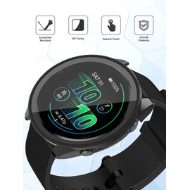 Case for Garmin Forerunner 570 42MM Premium Running Smartwatch,WUNIAK Hard PC Screen Protector for Forerunner 570,9H Tempered Glass Ultra-Thin Full-Coverage Shockproof Bumper,(2Pack,Transparent+Black)