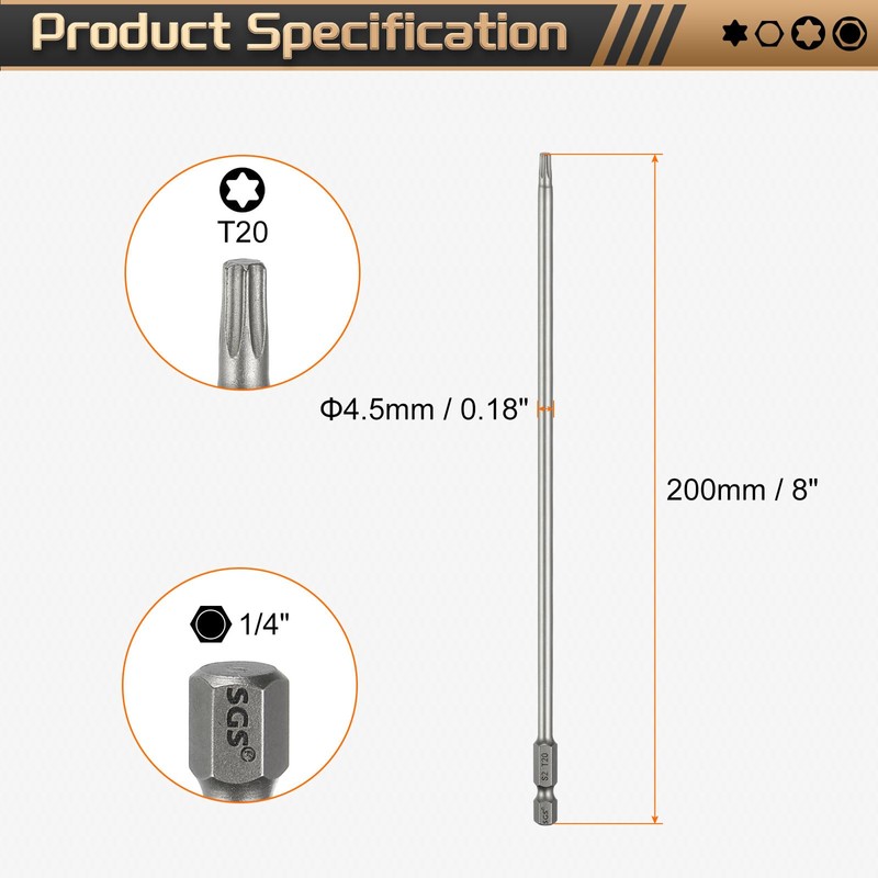 sourcing map T20 Torx Head Screwdriver Bit 1/4" Hex Shank