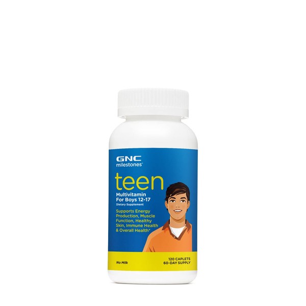GNC milestones Teen Multivitamin for Boys 12-17, Supports Energy, Muscle, Skin Immunity, 60 Servings, Caplet