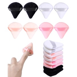 Glavatrix 8 PCS Mini Powder Puff, Finger Setting Powder Puffs for Face, Small Velour Triangle Makeup Sponge (Black+White+Nude+Pink)