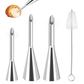 Pack of 3 Piping Nozzles Filling Nozzle, Doughnut Syringe for Jam, Stainless Steels with Cleaning Brush, 3 Sizes Baking Syringe for Filling, Jam Syringe for Doughnuts, Puff Filling