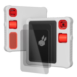 WOFOLiFE Designed for Rabbit R1 Case and 2 Screen Protectors, Silicone Shockproof Protective Case with Cushioning Airbags and Lanyard Hole, Premium HD Screen Protector, 360° Protection (White)