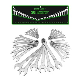 30-Piece Combination Wrench Set, Metric (6mm-24mm) & SAE (1''-1/4"), Standard Spanner Wrench Set, Mechanic Tool Sets with Rolling Pouch, Open End Wrenches for Household, Garage, Workshop, Auto Repairs