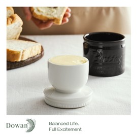 DOWAN Porcelain Butter Keeper Crock, French Butter Dish with Lid to Leave on Counter, Embossed Butter Container with Waterline for Soft Butter, Housewarming Home Decor Gift, Black