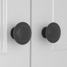 HOMOTEK 25 Pack Cabinet Knobs Drawer Pulls Zinc Stepped Round Dresser Handles,Kitchen,Cupboard, Bathroom, Wardrobe, Cabinet Hardware,Black